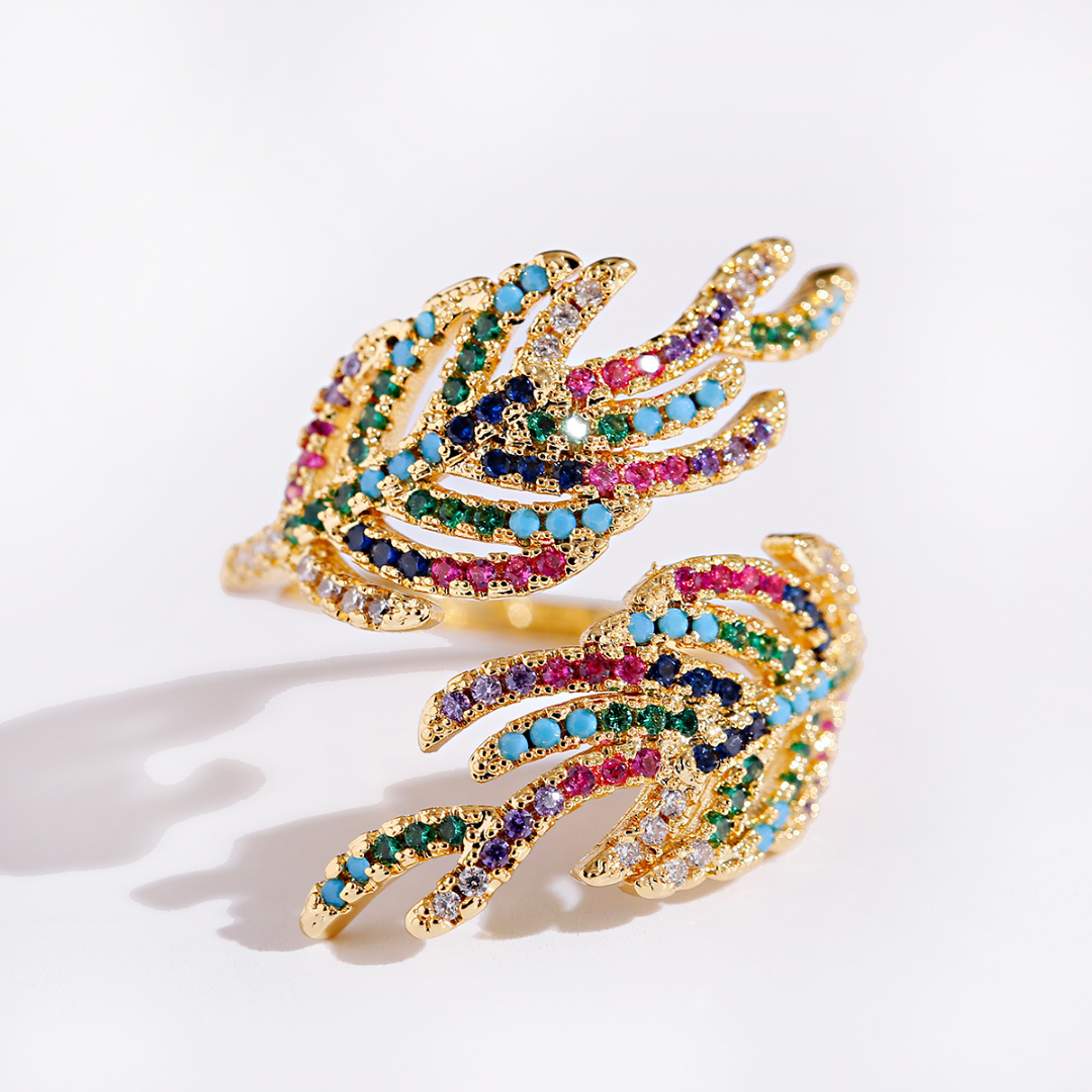 Bague réglable en plaqué or 18 Carats avec zircon coloré