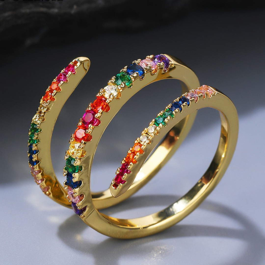 Bague réglable en plaqué or 18 Carats spirale avec zircons cubiques