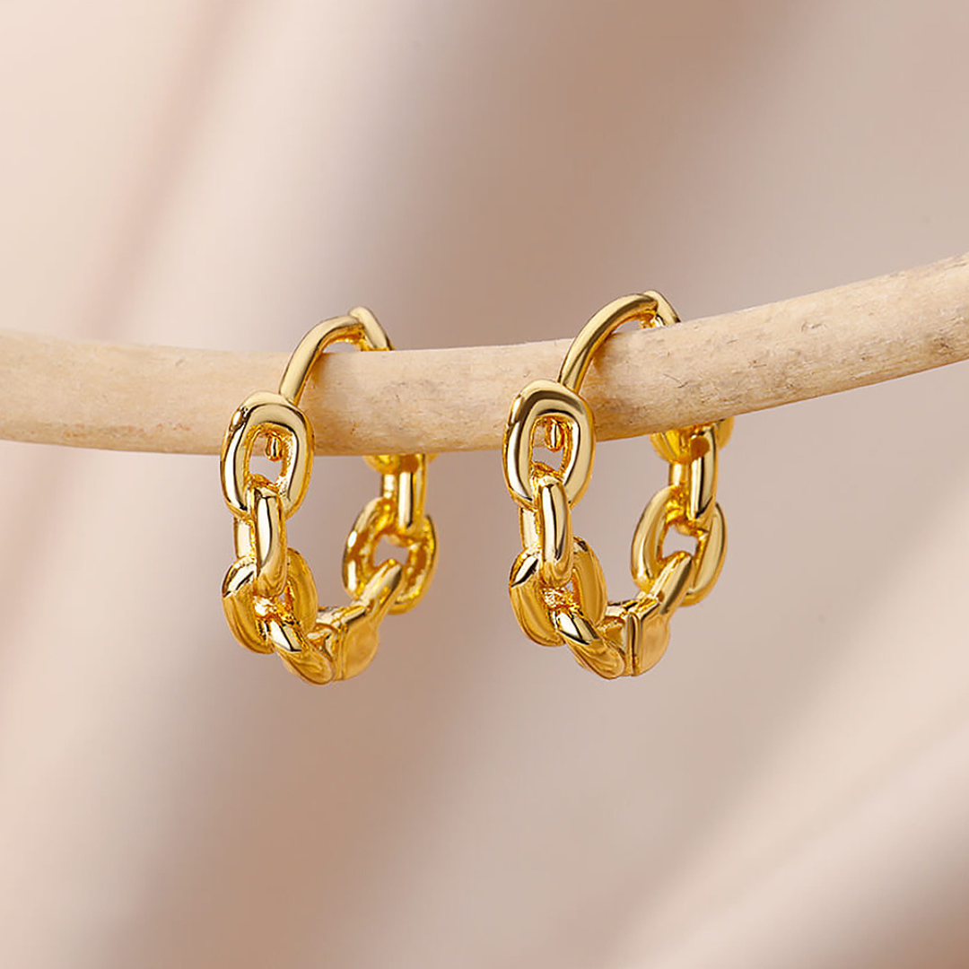 Boucles d'oreilles en plaqué or 18 Carats en forme de chaîne