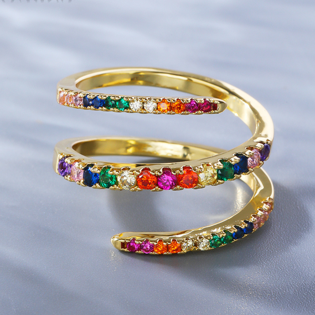Bague réglable en plaqué or 18 Carats spirale avec zircons cubiques