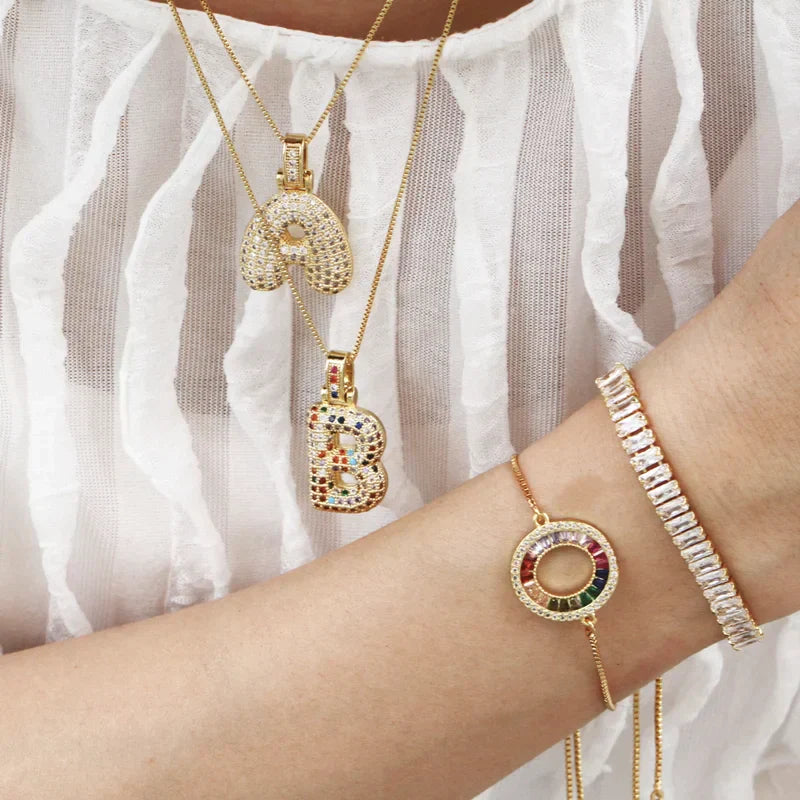 Collier Initiales en plaqué or 18 Carats avec strass
