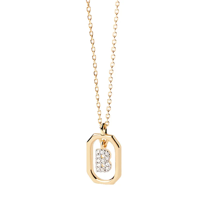 Collier d'initiales en plaqué or 18 Carats avec strass rectangulaires