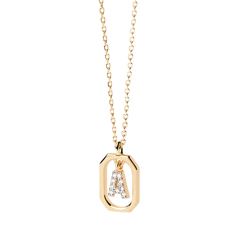 Collier d'initiales en plaqué or 18 Carats avec strass rectangulaires