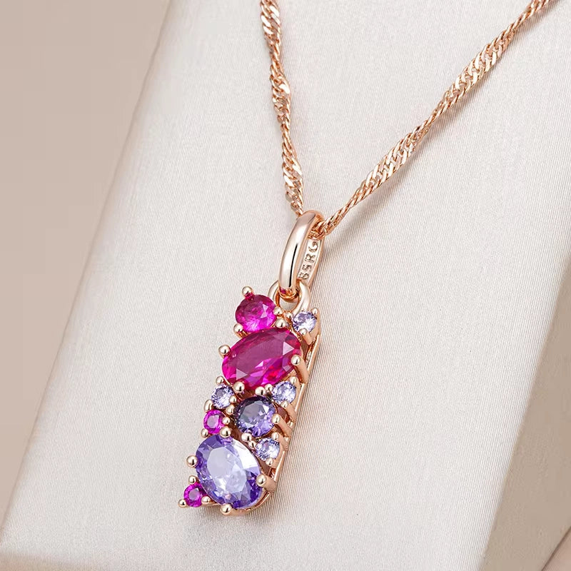 Collier rectangulaire en or rose 18kt avec zircons de couleur et améthyste - AC
