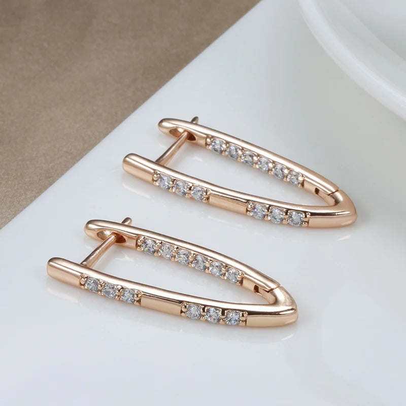 Pendants d'oreilles géométriques en zircon naturel plaqué or rose 18K