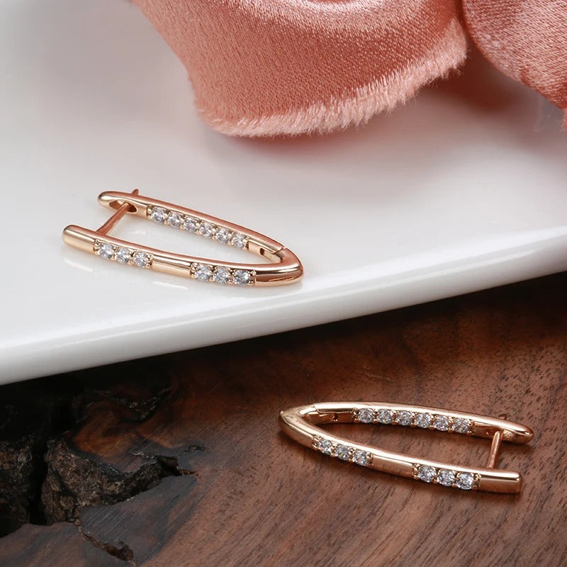 Pendants d'oreilles géométriques en zircon naturel plaqué or rose 18K