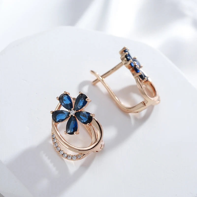 Boucles d'oreilles boutons plaquées or rose 18kt avec saphir et zircon cubique blanc - AC