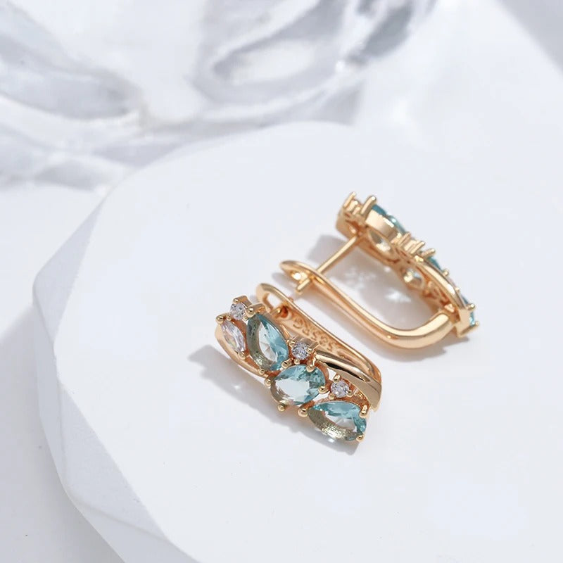 Boucles d'oreilles longues plaquées or rose 18kt avec aigue-marine et zircon cubique blanc - AC